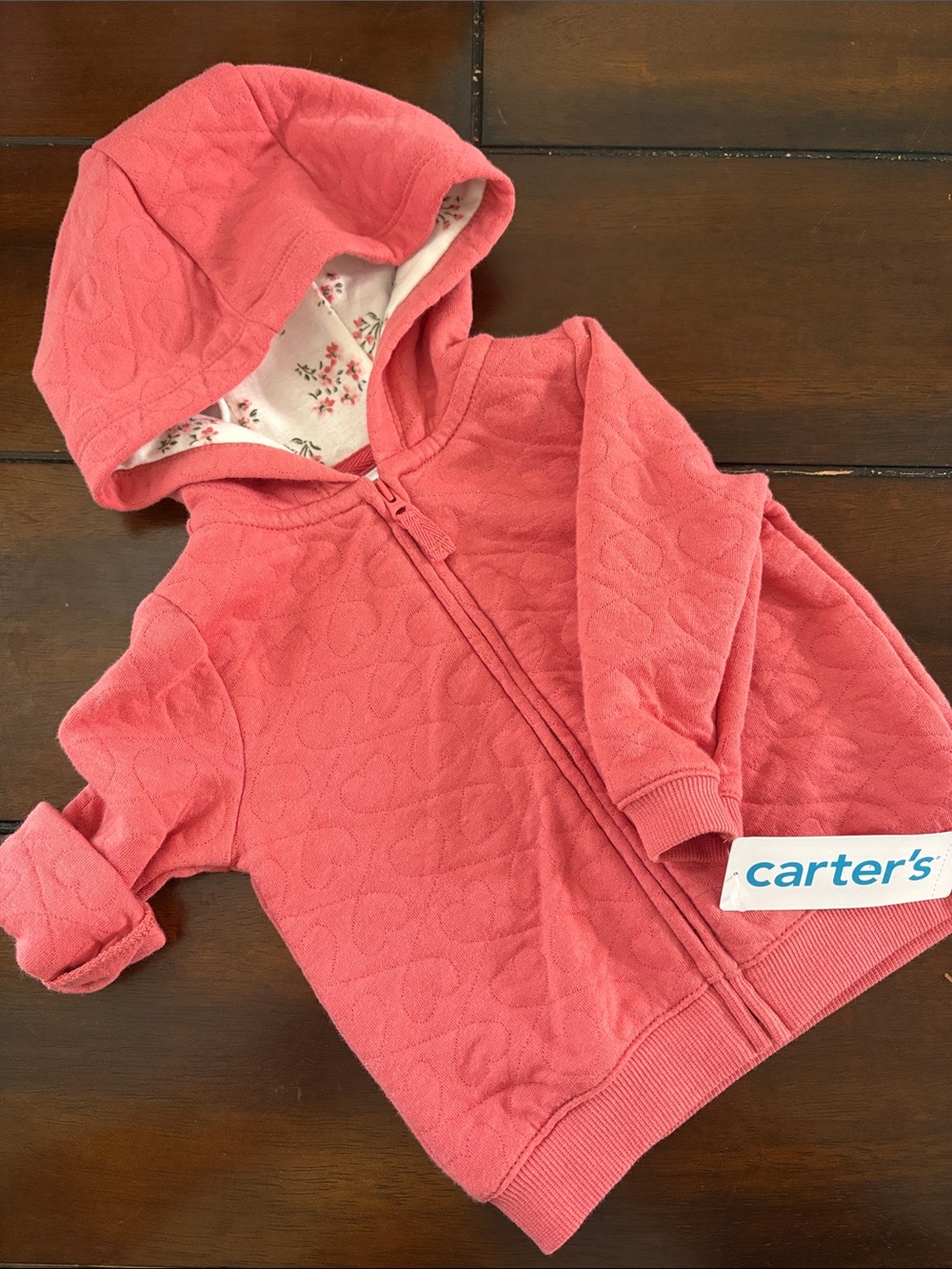 Carter's Coral Quilted Hooded Zip Jacket with Floral Lining